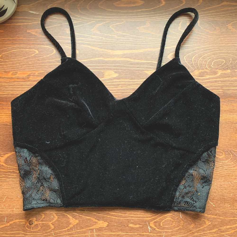 Lace and Velvet crop bustier top
